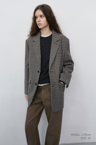 UNISEX CLASSIC 2 BUTTON WOOL BLAZER BEIGE CHECK