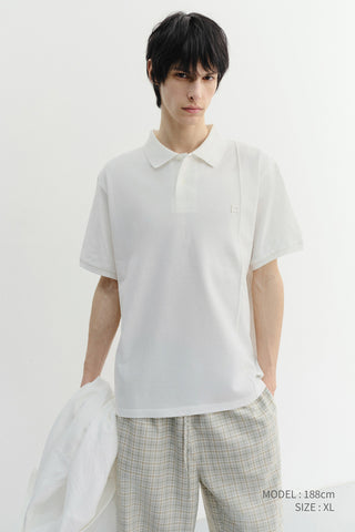 UNISEX LEATHER LOGO POLO SHIRT OFF WHITE