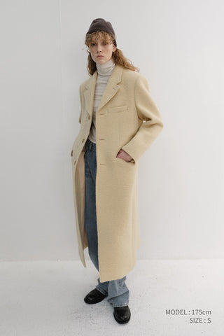 UNISEX 2-WAY 3 BUTTON BOUCLE WOOL COAT BUTTER CREAM