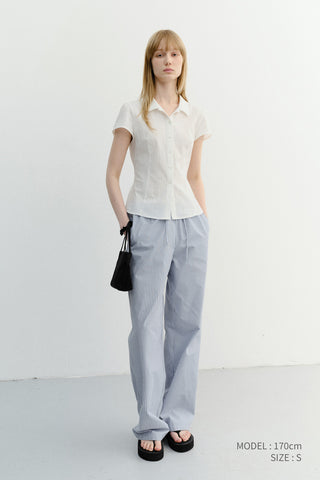 VINTAGE CAP SLEEVE SLIM SHIRT WHITE STRIPE