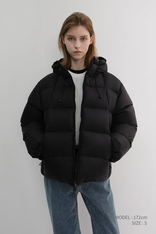 UNISEX HOODED VOLUME GOOSE DOWN JACKET BLACK
