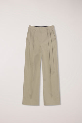 DOUBLE PLEATED WIDE CHINO SLACKS BEIGE