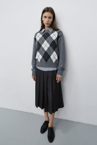 UNISEX ARGYLE CREWNECK SWEATER GREY