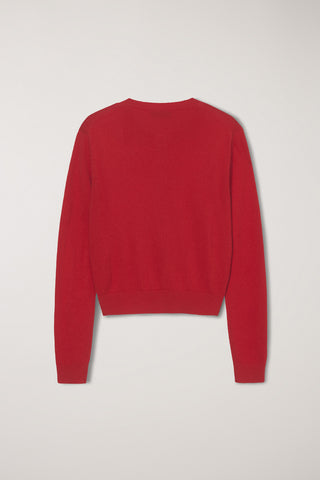 ESSENTIAL CREWNECK KNIT CARDIGAN TOMATO RED