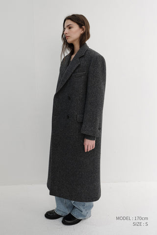 UNISEX LOOSE DOUBLE-BREASTED COAT CHARCOAL MELANGE