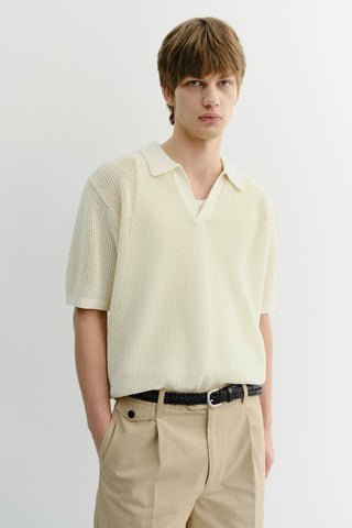 UNISEX CHUNKY POLO KNIT IVORY
