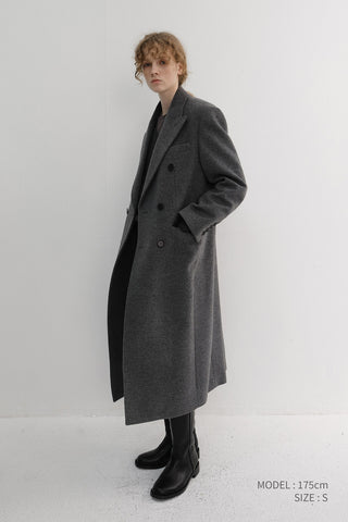 UNISEX TAILORED DOUBLE-BREASTED CASHMERE COAT MELANGE GREY