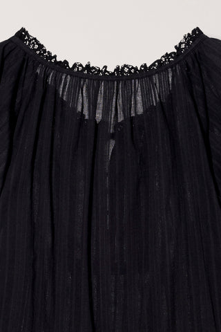 RIBBONED SHIRRING BLOUSE BLACK