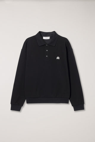 UNISEX LEATHER LOGO COLLARED T-SHIRT BLACK