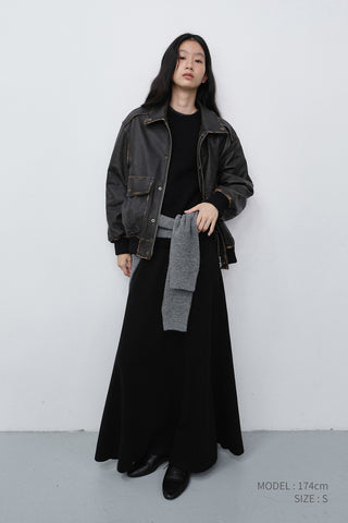 UNISEX DETACHABLE A-2 LEATHER BLOUSON BRUSHED BLACK