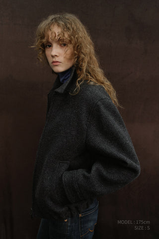 UNISEX COLLARED WOOL BLOUSON CHARCOAL GREY