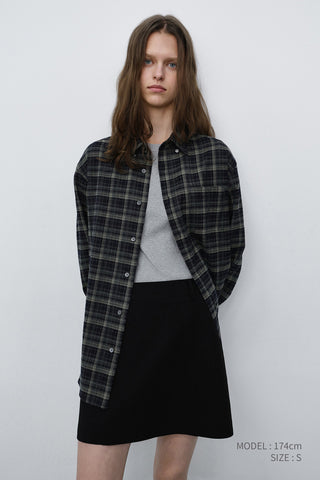 UNISEX CHECKED FLANNEL BD SHIRT NAVY GREY
