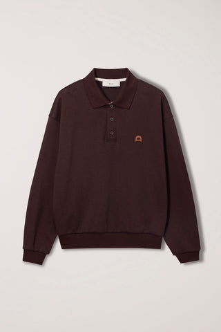 UNISEX LEATHER LOGO COLLARED T-SHIRT BROWN