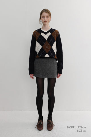 WOOL MINI SKIRT MELANGE GREY