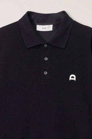 UNISEX LEATHER LOGO COLLARED T-SHIRT BLACK