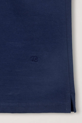 CROPPED SLIM COLLARED T-SHIRT NAVY