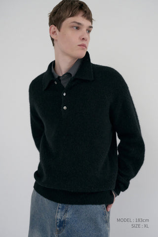 UNISEX HAIRY COLLARED SWEATER BLACK