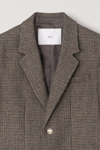 UNISEX CLASSIC 2 BUTTON WOOL BLAZER BROWN CHECK