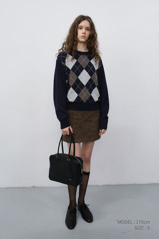UNISEX ARGYLE CREWNECK SWEATER NAVY