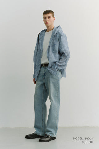 UNISEX CLASSIC HOODED SHIRT SOFT BLUE CHECK