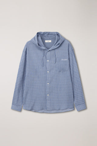 UNISEX CLASSIC HOODED SHIRT SOFT BLUE CHECK