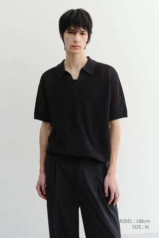 UNISEX CHUNKY POLO KNIT BLACK