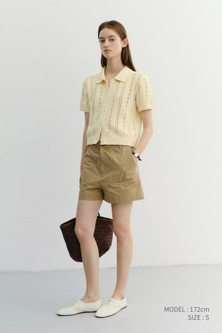 COLLARED HALF SLEEVE CARDIGAN BUTTER