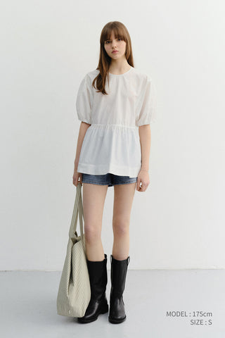 RIBBONED BACK SLIT BLOUSE WHITE