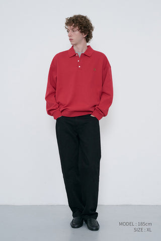 UNISEX LEATHER LOGO COLLARED T-SHIRT RED