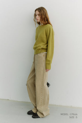 UNISEX BUTTONED CREWNECK SWEATER OLIVE