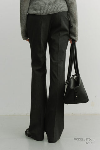 SEMI BOOT-CUT SLIM SLACKS CHARCOAL STRIPE