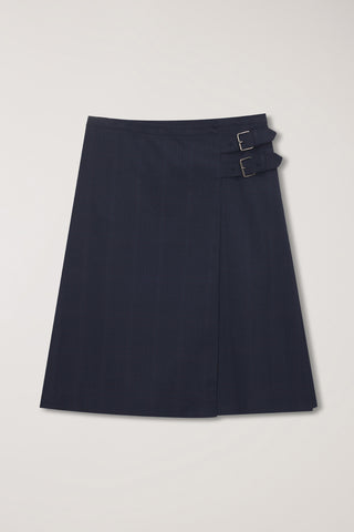 PLEATS MIDI SKIRT NAVY CHECK