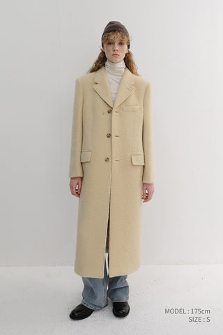 UNISEX 2-WAY 3 BUTTON BOUCLE WOOL COAT BUTTER CREAM