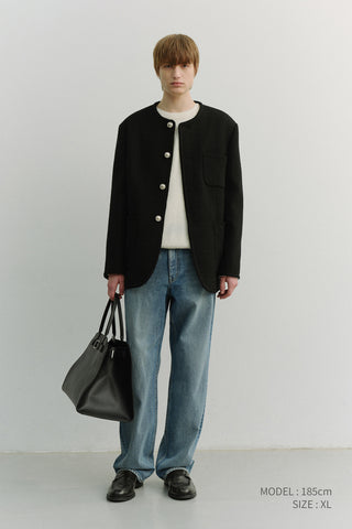 UNISEX COLLARLESS TWEED JACKET BLACK