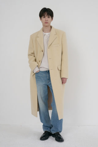 UNISEX 2-WAY 3 BUTTON BOUCLE WOOL COAT BUTTER CREAM