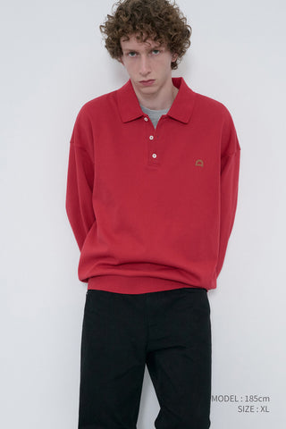 UNISEX LEATHER LOGO COLLARED T-SHIRT RED