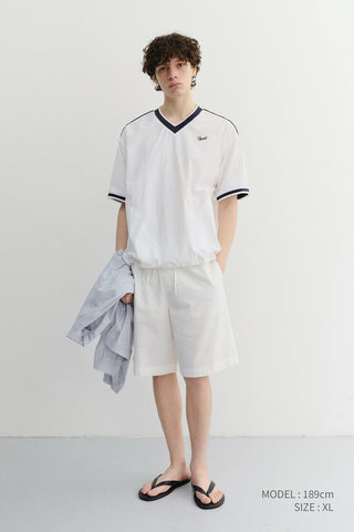 UNISEX V-NECK WOVEN TOP WHITE