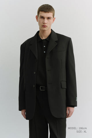 UNISEX 3 BUTTON WOOL BLAZER BLACK