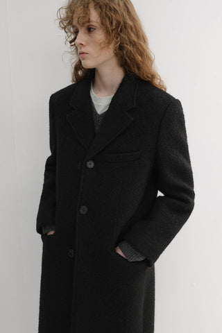 UNISEX 2-WAY 3 BUTTON BOUCLE WOOL COAT BLACK