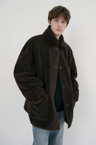 UNISEX REVERSIBLE SOFT SHEARLING HALF JACKET DARK BROWN