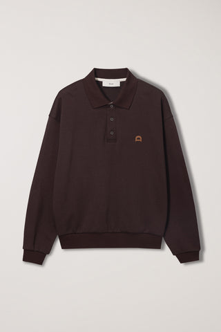 UNISEX LEATHER LOGO COLLARED T-SHIRT BROWN