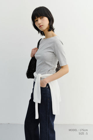 ESSENTIAL BOAT NECK T-SHIRT MELANGE GREY
