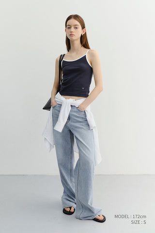 2-TONE TRIM SLEEVELESS TOP NAVY IVORY