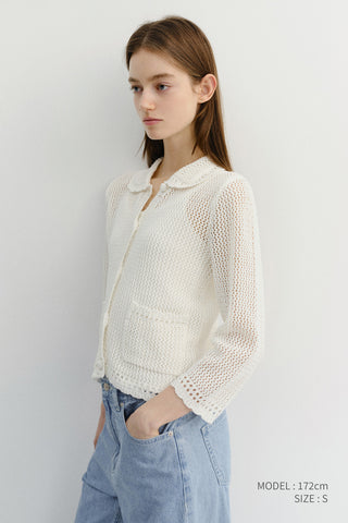 CROCHET COLLARED CARDIGAN IVORY