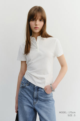 CROPPED SLIM COLLARED T-SHIRT WHITE