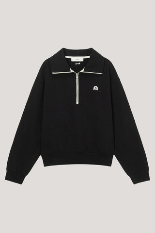 UNISEX LEATHER LOGO HALF ZIP-UP SWEATSHIRT BLACK