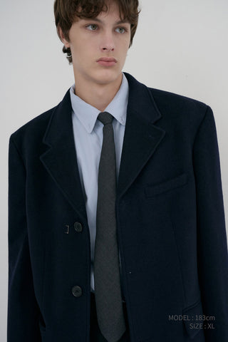 UNISEX 2-WAY 3 BUTTON CASHMERE COAT NAVY