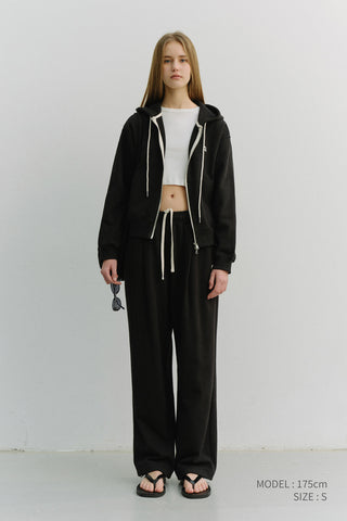 UNISEX LEATHER LOGO WIDE SWEAT PANTS BLACK
