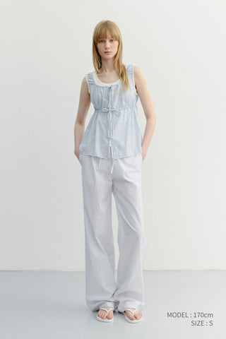 SHIRRING SLEEVELESS BLOUSE SOFT BLUE STRIPE