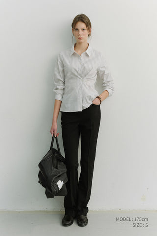 SEMI BOOT-CUT SLIM SLACKS BLACK